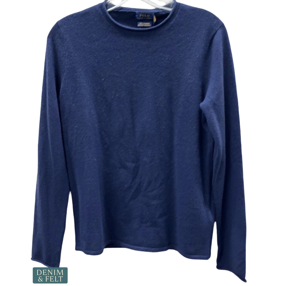 NEW Polo Ralph Lauren 100% Cashmere Blue Crewneck Sweater Luxury Knit Pullover